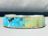 Awesome Native American Navajo Signed Inlay Pilot Mountain Royston Turquoise Silver Bracelet-Nativo Arts