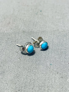 Traditional Native American Navajo Sleeping Beauty Turquoise Sterling Silver Earrings-Nativo Arts