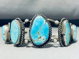 Brilliant Blue Vintage Native American Navajo 5 Blue Gem Turquoise Sterling Silver Bracelet-Nativo Arts