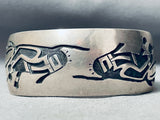 Detailed Hand-carved Vintage Navajo Sterling Silver Kachina Dancer Bracelet