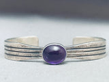 Stunning Vintage Native American Navajo Amethyst Sterling Silver Chiseled Bracelet-Nativo Arts