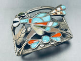 One Of The Best Ever Vintage Native American Zuni Roandrunner Inlay Sterling Silver Bracelet-Nativo Arts