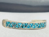 Captivating Vintage Native American Navajo Turquoise Chip Inlay Sterling Silver Bracelet-Nativo Arts