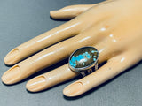 One Of The Best Native American Navajo #8 Turquoise Sterling Silver Intricate Ring-Nativo Arts