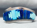 6 Inch Wrist Vintage Native American Navajo Turquoise Lapis Sterling Silver Bracelet-Nativo Arts