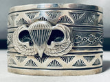 Us Army Airborne Vintage Native American Navajo Very Rare Sterling Silver Bracelet Cuff-Nativo Arts