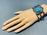 Beautiful Vintage Native American Navajo Huge Gilbert Turquoise Sterling Silver Bracelet-Nativo Arts