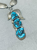 Three Tiers Of Turquoise Vintage Native American Navajo Sterling Silver Leaf Necklace-Nativo Arts