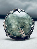Very Rare 37 Grams Vintage Southwest Sterling Silver Prehnite Ring-Nativo Arts
