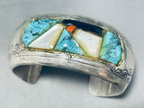 6.5 Inch Wrist Vintage Native American Navajo Turquoise Inlay Sterling Silver Bracelet Cuff-Nativo Arts