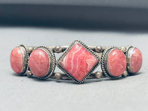 Rare Pink Rhodochrosite Vintage Native American Navajo Sterling Silver Bracelet-Nativo Arts