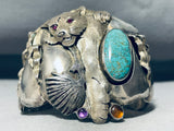 Mountain Lion Vintage Turquoise Amethyst Sterling Silver Bracelet-Nativo Arts