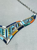 Super Intricate!! Vintage Zuni Turquoise Inlay Sterling Silver Necklace-Nativo Arts
