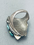 One Of The Most Rare Vintage Native American Navajo Turquoise Sterling Silver Elk Teeth Ring-Nativo Arts