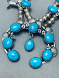 Fab Vintage Native American Navajo Domed Turquoise Sterling Silver Squash Blossom Necklace-Nativo Arts