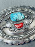 Superlative Vintage Native American Navajo Sleeping Beauty Turquoise Sterling Silver Buckle-Nativo Arts