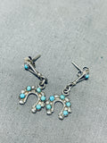 Sweet Vintage Native American Zuni Royston Turquoise Sterling Silver Baby Naja Earrings-Nativo Arts