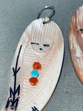 Spectacular Native American Zuni Large Shell Turquoise Coral Corn Maiden Earrings-Nativo Arts