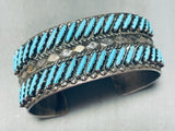Slanted Turquoise!! Vintage Native American Zuni Sterling Silver Row Bracelet Cuff-Nativo Arts