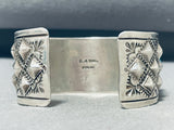Signed Vintage Native American Navajo Old Kingman Turquoise Sterling Silver Bracelet-Nativo Arts