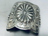 Eye-catching Hand Tooled Vintage Native American Navajo Sterling Silver Wide Bracelet-Nativo Arts