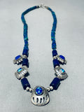 One Of The Coolest Vintage Native American Navajo Signed Azurite Sterling Silver Necklace-Nativo Arts