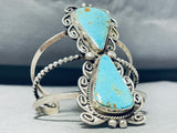 Majestic Native American Navajo Signed 2 Kingman Turquoise Sterling Silver Bracelet-Nativo Arts