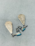 Tremendous Vintage Native American Zuni Blue Gem Turquoise Sterling Silver Signed Earrings-Nativo Arts