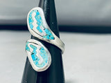 Timeless Native American Navajo Signed Turquoise Chip Inlay Sterling Silver Wrap Around Ring-Nativo Arts