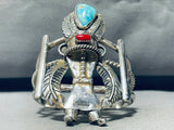 Kachina Sculpture!! Vintage Native American Navajo Turquoise Sterling Silver Bracelet Old-Nativo Arts