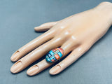 Detailed Vintage Southwest Turquoise Inlay Sterling Silver Ring-Nativo Arts