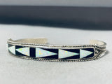 Native American Glamorous Vintage Zuni Jet Synthetic Opal Sterling Silver Bracelet-Nativo Arts