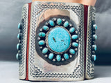 Sturdy 104 Grams Vintage Native American Navajo Turquoise Sterling Silver Bowguard Bracelet-Nativo Arts