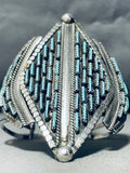 Yazzie Vertical Needle Turquoise Vintage Native American Navajo Sterling Silver Bracelet-Nativo Arts