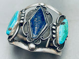 Colossal Vintage Native American Navajo Turquoise Lapis Sterling Silver Bracelet-Nativo Arts