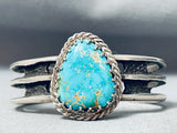 Sturdy Vintage Native American Navajo Channel Sterling Silver Turquoise Bracelet
