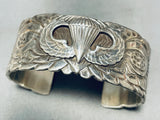 Us Army Vintage Native American Navajo Sterling Silver Hand Tooled Bracelet-Nativo Arts