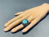 Astounding Vintage Native American Navajo Signed Candelaria Turquoise Sterling Silver Ring-Nativo Arts