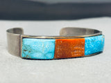 6-1/2' Wrist Vintage Native American Navajo Turquoise Coral Sterling Silver Bracelet-Nativo Arts