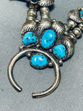 Cute!! Vintage Native American Navajo Turquoise Sterling Silver Squash Blossom Necklace-Nativo Arts