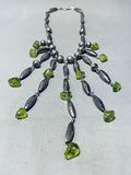 The Most Beautiful Vintage Native American Navajo Green Sterling Silver Dangle Necklace-Nativo Arts