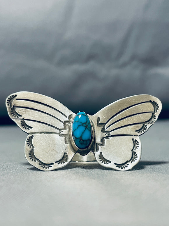 Marvelous Native American Navajo Turquoise Sterling Silver Large Butterfly Ring-Nativo Arts