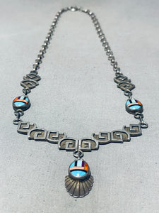 Quality!! Vintage Native American Navajo Mikey Tahe Turquoise Sterling Silver Necklace-Nativo Arts