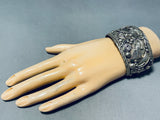 One Of The Most Detailed Flower Vintage Native American Navajo Sterling Silver Bracelet-Nativo Arts