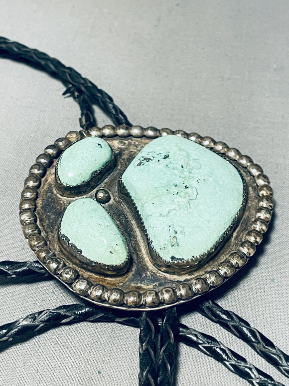 Mint Green Turquoise!! Vintage Native American Navajo Rare Sterling Silver Bolo Tie-Nativo Arts