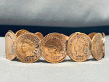 Priceless Native American Navajo Signed 8 Turquoise Indian Head Copper Pennies Bracelet-Nativo Arts