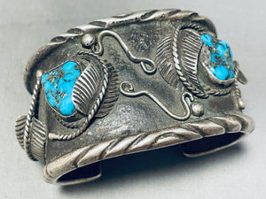 163 Grams!! Vintage Native American Navajo Ashley Monroe Turquoise Sterling Silver Bracelet-Nativo Arts