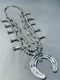 Gasp! Green Turquoise Vintage Native American Navajo Sterling Silver Squash Blossom Necklace-Nativo Arts