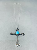 Pretty Vintage Native American Navajo Pilot Mountain Turquoise Sterling Silver Necklace-Nativo Arts