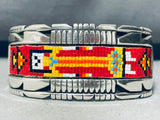 Hand Beaded!! Sterling Silver Vintage Navaj Kachina Bracelet Cuff-Nativo Arts